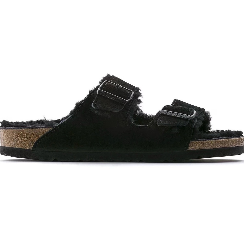 Birkenstock Arizona Black Shearling Wool - Adjustable Sandals EUR 35 Women 4 NEW - Picture 2 of 7